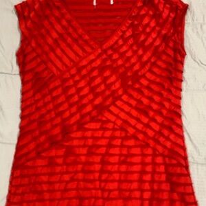 Red V-Neck Textured Women's Top